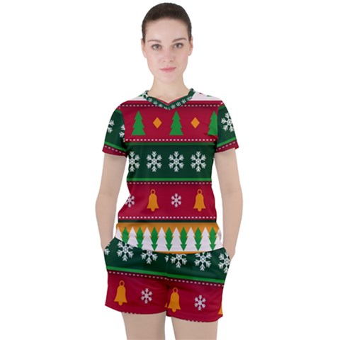 Christmas Time Pattern Christmas Ornament Women s T-shirt And Shorts Set by Bedest