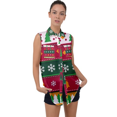 Christmas Time Pattern Christmas Ornament Sleeveless Chiffon Button Shirt by Bedest