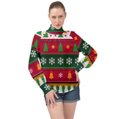 Christmas Time Pattern Christmas Ornament High Neck Long Sleeve Chiffon Top by Bedest