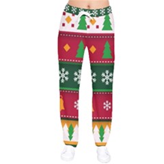 Christmas Time Pattern Christmas Ornament Women Velvet Drawstring Pants