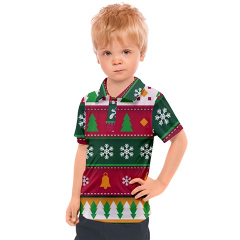 Christmas Time Pattern Christmas Ornament Kids  Polo T-shirt by Bedest