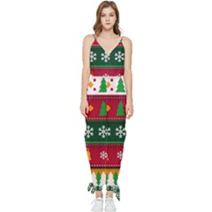 Christmas Time Pattern Christmas Ornament Sleeveless Tie Ankle Chiffon Jumpsuit by Bedest