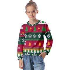 Christmas Time Pattern Christmas Ornament Kids  Long Sleeve T-shirt With Frill 