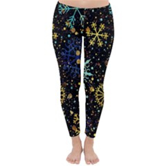 Gold Teal Snowflakes Gold Abstract Christmas Classic Winter Leggings