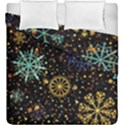 Gold Teal Snowflakes Gold Abstract Christmas Duvet Cover Double Side (King Size) View1