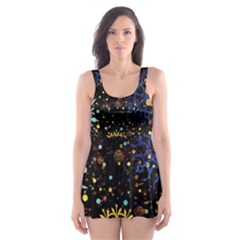 Gold Teal Snowflakes Gold Abstract Christmas Skater Dress Swimsuit by Bedest