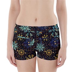 Gold Teal Snowflakes Gold Abstract Christmas Boyleg Bikini Wrap Bottoms by Bedest