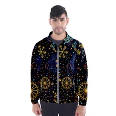 Gold Teal Snowflakes Gold Abstract Christmas Men s Windbreaker