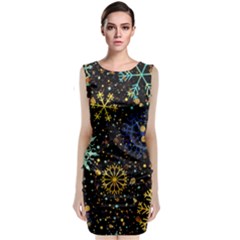 Gold Teal Snowflakes Gold Abstract Christmas Sleeveless Velvet Midi Dress