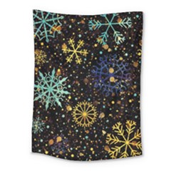 Gold Teal Snowflakes Gold Abstract Christmas Medium Tapestry