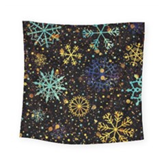 Gold Teal Snowflakes Gold Abstract Christmas Square Tapestry (small)