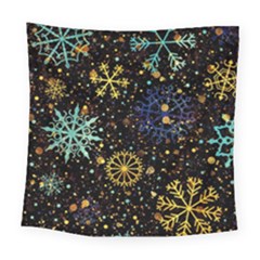 Gold Teal Snowflakes Gold Abstract Christmas Square Tapestry (large)