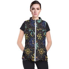 Gold Teal Snowflakes Gold Abstract Christmas Women s Puffer Vest