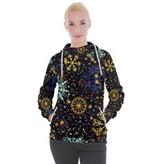 Gold Teal Snowflakes Gold Abstract Christmas Women s Hooded Pullover