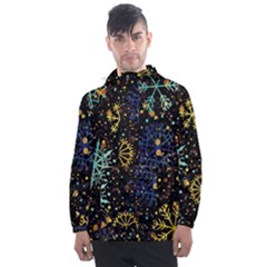 Gold Teal Snowflakes Gold Abstract Christmas Men s Front Pocket Pullover Windbreaker