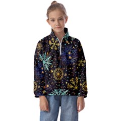 Gold Teal Snowflakes Gold Abstract Christmas Kids  Half Zip Hoodie