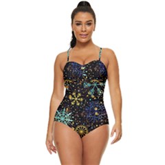 Gold Teal Snowflakes Gold Abstract Christmas Retro Full Coverage Swimsuit by Bedest