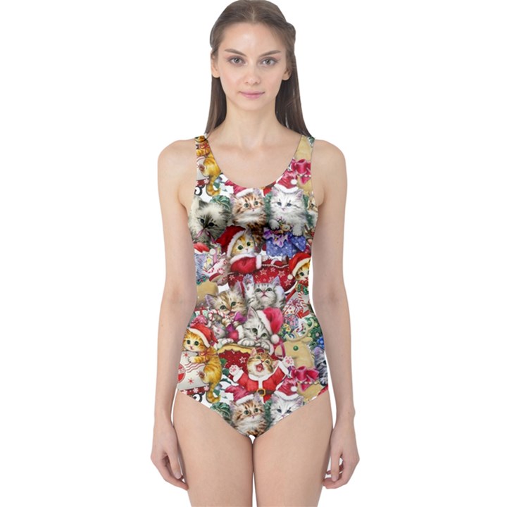 Pattern Kitten Christmas One Piece Swimsuit