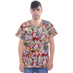 Pattern Kitten Christmas Men s V-neck Scrub Top