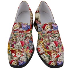 Pattern Kitten Christmas Women s Chunky Heel Loafers by Bedest