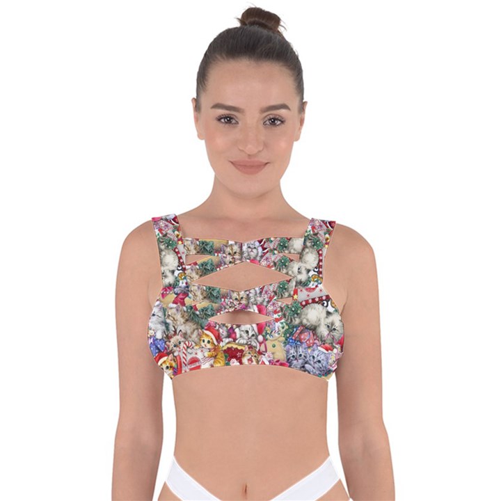 Pattern Kitten Christmas Bandaged Up Bikini Top