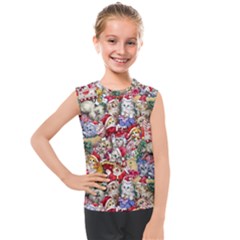 Pattern Kitten Christmas Kids  Mesh Tank Top