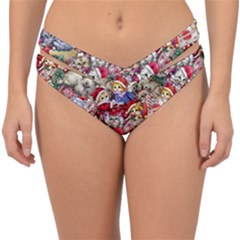 Pattern Kitten Christmas Double Strap Halter Bikini Bottoms