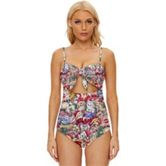 Pattern Kitten Christmas Knot Front One-piece Swimsuit by Bedest