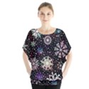 Shiny Winter Snowflake Abstract Christmas Cold Crystal December Batwing Chiffon Blouse View1