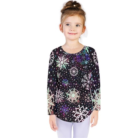 Shiny Winter Snowflake Abstract Christmas Cold Crystal December Kids  Long Sleeve T-shirt by Bedest