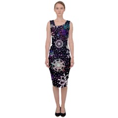 Shiny Winter Snowflake Abstract Christmas Cold Crystal December Sleeveless Pencil Dress