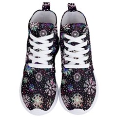 Shiny Winter Snowflake Abstract Christmas Cold Crystal December Women s Lightweight High Top Sneakers