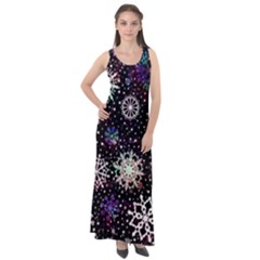 Shiny Winter Snowflake Abstract Christmas Cold Crystal December Sleeveless Velour Maxi Dress