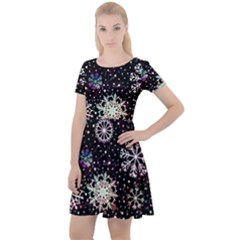 Shiny Winter Snowflake Abstract Christmas Cold Crystal December Cap Sleeve Velour Dress 