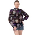 Shiny Winter Snowflake Abstract Christmas Cold Crystal December High Neck Long Sleeve Chiffon Top View1