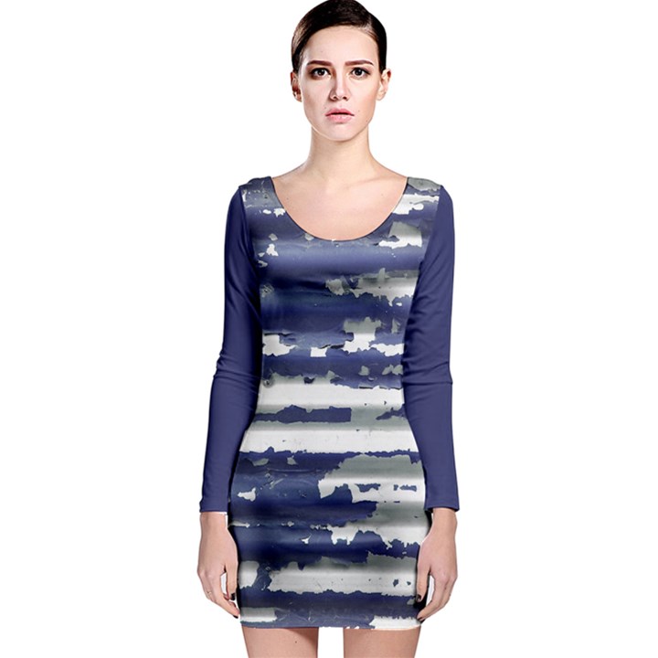 Metallic Rhythm Print Long Sleeve Bodycon Dress