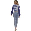 Metallic Rhythm Print Long Sleeve Deep-V Velour Top View4