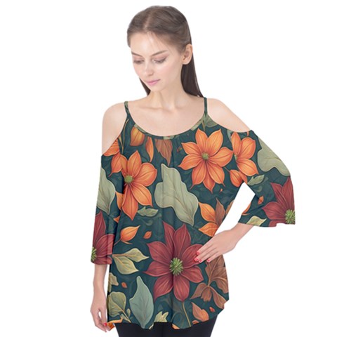 Fabulous Florals 16 Flutter Sleeve T-shirt by retrotoomoderndesigns