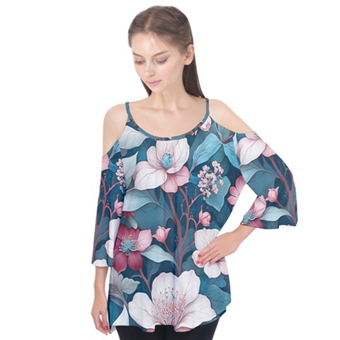 Fabulous Florals 26 Flutter Sleeve T-shirt by retrotoomoderndesigns