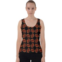 Fantasy Skeleton Dragon Hand Drawn Motif Pattern Velvet Tank Top