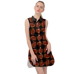 Fantasy Skeleton Dragon Hand Drawn Motif Pattern Sleeveless Shirt Dress