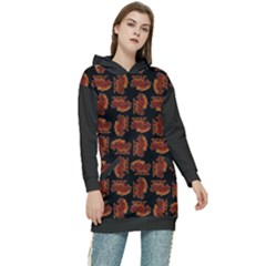 Fantasy skeleton dragon hand drawn motif pattern Women s Long Oversized Pullover Hoodie