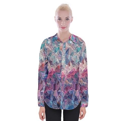 Blue Blend Womens Long Sleeve Shirt by kaleidomarblingart