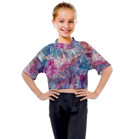 Blue Blend Kids Mock Neck T-shirt by kaleidomarblingart