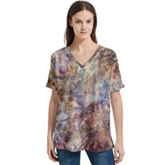 Mono Pour Blend  V-Neck Split Shoulder Casual T-Shirt