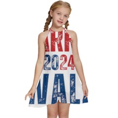 Kamala Harris 2024 Walz Kids  Halter Collar Waist Tie Chiffon Dress by Safari