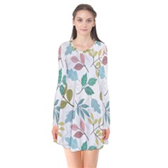 Leaf Pattern  Long Sleeve V-neck Flare Dress by Safari