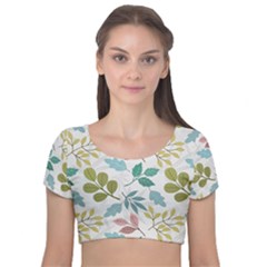 Leaf Pattern  Velvet Short Sleeve Crop Top  by Safari