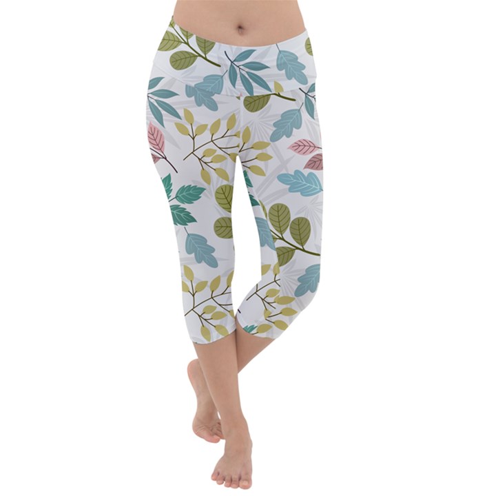 Leaf pattern  Lightweight Velour Capri Yoga Leggings