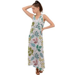 Leaf Pattern  V-neck Chiffon Maxi Dress by Safari